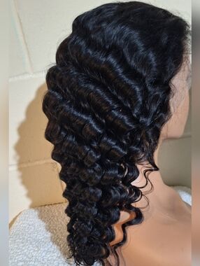 Black Deep Wave Women’s  100 Percent Human Hair Wig. 22 Inches